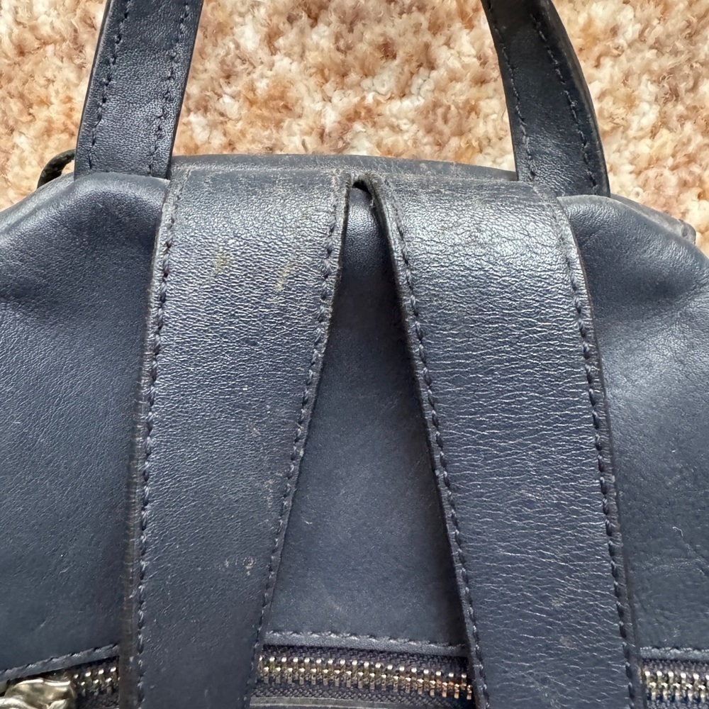Rebecca Minkoff Navy Leather Backpack with Unique Triangle Design, Julian Bag - Picture 6 of 8